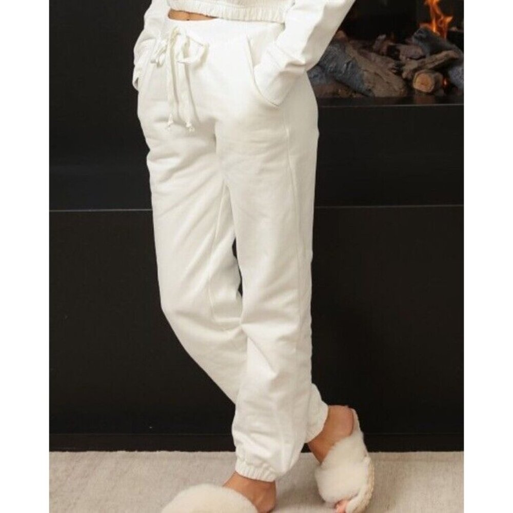 NIA Women’s Bradley White Sweatpants Joggers Medium Pockets Minimalist Cozy